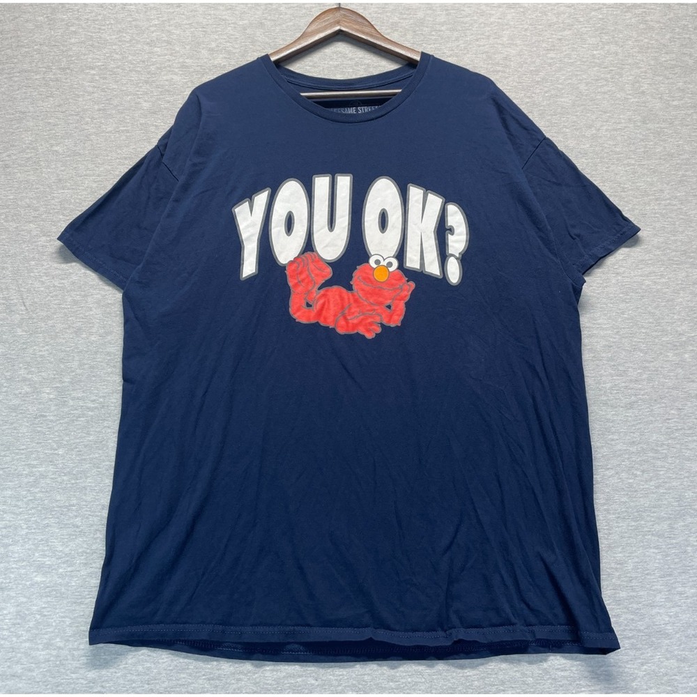Sesame Street Crew Neck T Shirt Mens 2XL Navy Blue Graphic Print Elmo You OK?